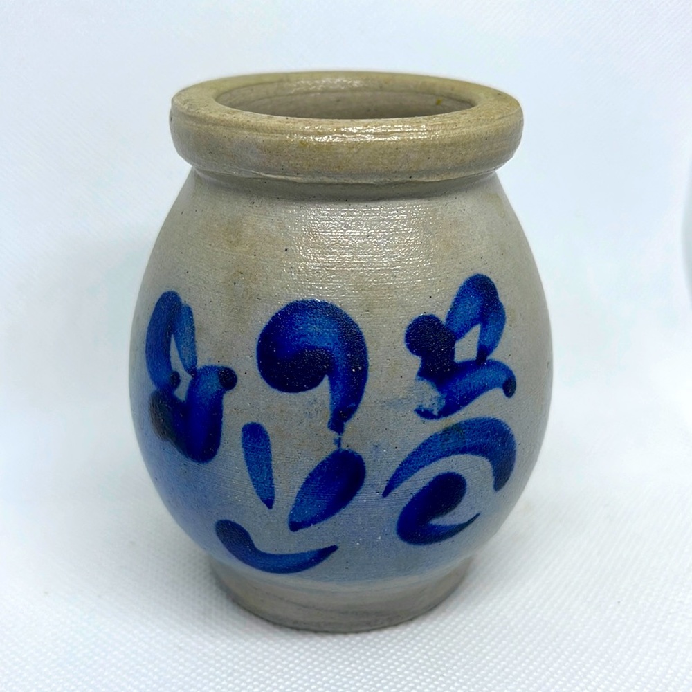 Vintage European salt-glazed stoneware mustard pot